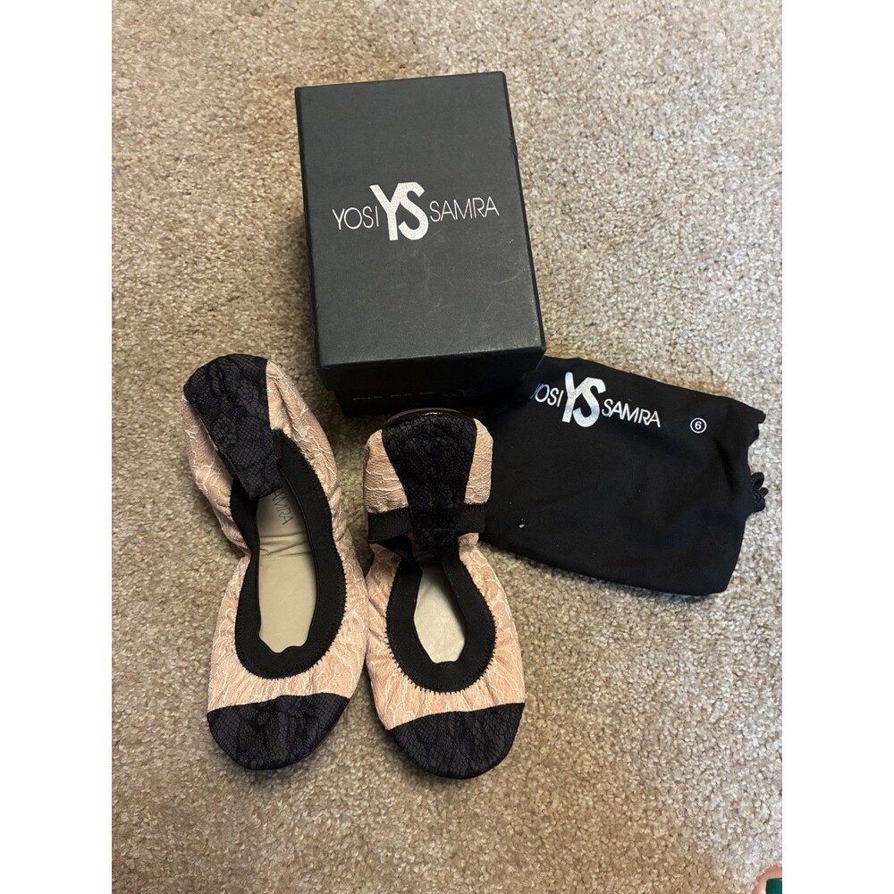 yosi samra ballet flats Nude Lace Black Leather Size 6 New In Box
